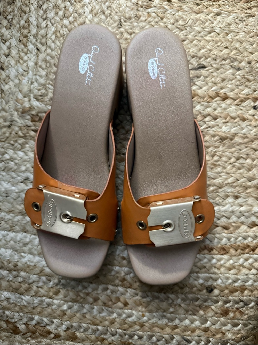 Dr. Scholl's Women's Cognac Slide Mules with Silver Buckle